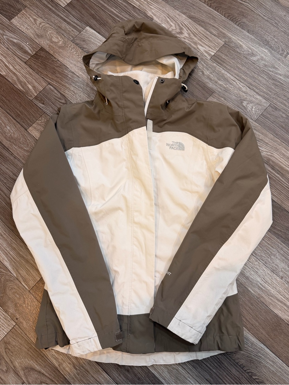The North Face Two-Tone Hooded Rain Jacket in Brown & Cream